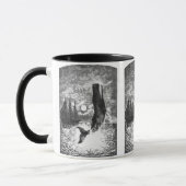 Antieke potvis die uit het water springt, zeediere mok (Links)