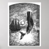 Antieke potvis die uit het water springt, zeeleven poster (Voorkant)