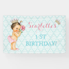 Antieke Prinses Baby Meisje Gouden Kroon Roze Aqua Spandoek
