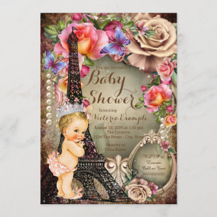 Antieke Prinses Eiffeltoren Parijs Baby Shower Kaart