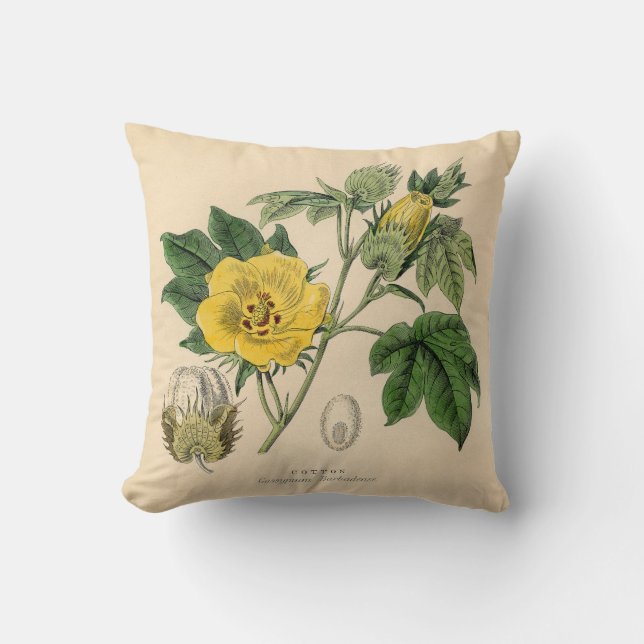 Antieke print katoen gele bloem worp kussen (Voorkant)