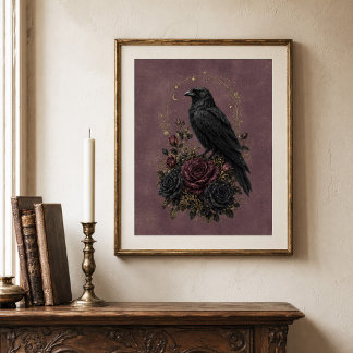 Antieke pruim Victoriaanse gotische raven bloem Poster