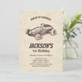 antieke raceauto verjaardagsuitnodiging kaart (Staand voorkant)