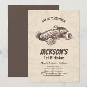 antieke raceauto verjaardagsuitnodiging kaart