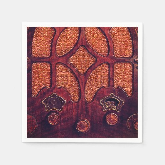 Antieke radio hout elegante art deco kathedraal  servet (Voorkant)