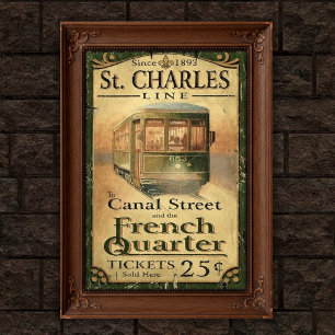 Antieke reclame voor New Orleans Streetcar Poster