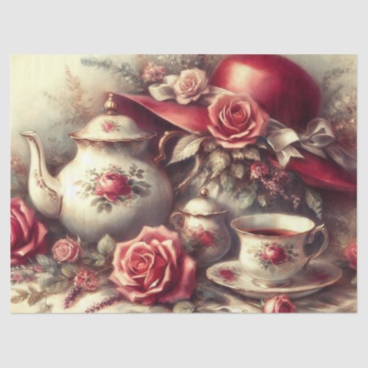 Antieke Red Hat Tea Party Tissuepapier (Voorkant)