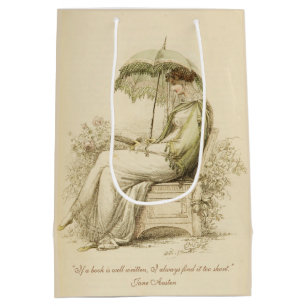 Antieke Regency-dame leest Jane Austen-waaier Medium Cadeauzakje