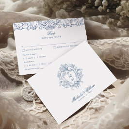 Antieke Regency Monogram Wapen Elegante Trouwfeest RSVP Kaartje