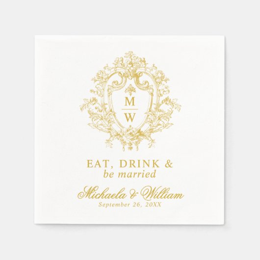 Antieke Regency Monogram Wapen Huwelijk Aangepaste Servet (Voorkant)