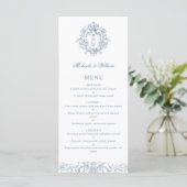 Antieke Regency Monogram Wapen Huwelijk Elegant Menu (Staand voorkant)