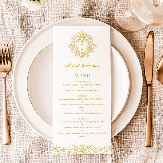 Antieke Regency Monogram Wapen Huwelijk Elegant Menu