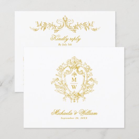 Antieke Regency Monogram Wapen Huwelijks RSVP (Voorkant / Achterkant)