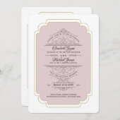 Antieke Regency Stof Roze Gouden Trouwfeest Kaart (Voorkant / Achterkant)
