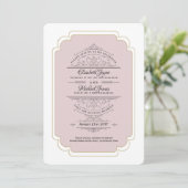 Antieke Regency Stof Roze Gouden Trouwfeest Kaart (Staand voorkant)