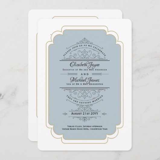 Antieke Regency Stofblauw Gouden Trouwring Kaart (Voorkant / Achterkant)