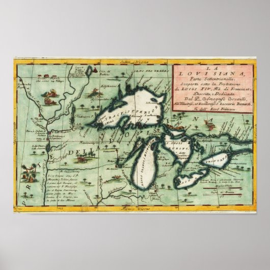 Antieke regio kaart van Michigan Poster (Voorkant)