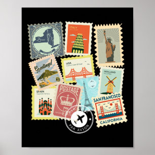 Antieke Reis Postzegels Vakantie Filatelie  Poster