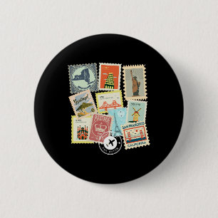 Antieke Reis Postzegels Vakantie Filatelie  Ronde Button 5,7 Cm
