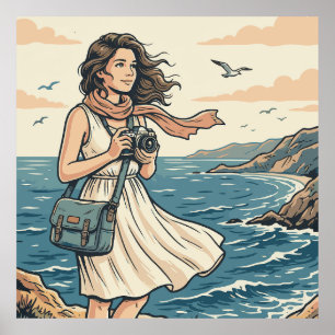 Antieke Reiskaart Kustfotografie Illustratie Poster