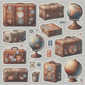 Antieke Reiskoffer & Globe Ontdekkingsstickerblad Sticker (Voorkant)
