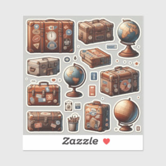 Antieke Reiskoffer & Globe Ontdekkingsstickerblad Sticker