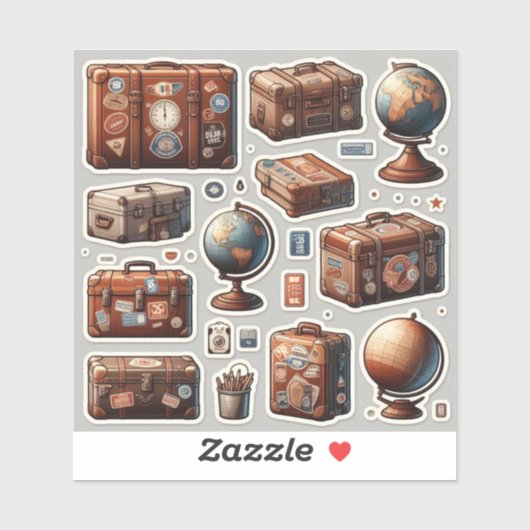 Antieke Reiskoffer & Globe Ontdekkingsstickerblad Sticker (Vel)