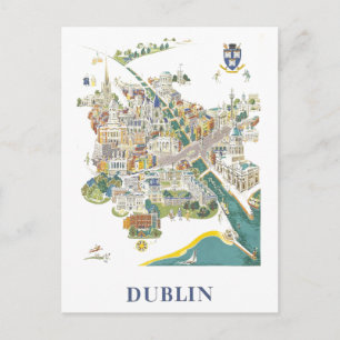 Antieke Reisplattegrond van Dublin in Ierland Briefkaart