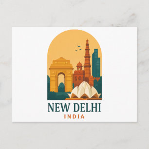 Antieke reisposter/ansichtkaart van New Delhi Indi Briefkaart