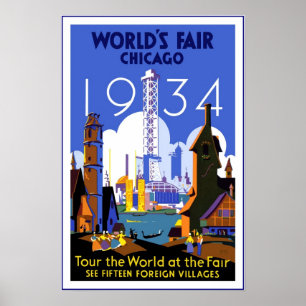 Antieke Reisposter Chicago World's Fair 3 1934 Poster