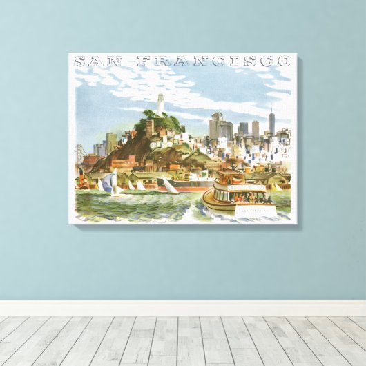 Antieke reisposter van San Francisco Bay Ferryboot Canvas Afdruk (Insitu (Houten vloer))
