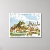 Antieke reisposter van San Francisco Bay Ferryboot Canvas Afdruk (Voorkant)