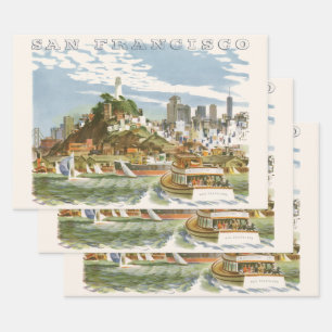 Antieke reisposter van San Francisco Bay Ferryboot Inpakpapier Vel