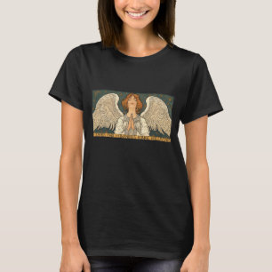 Antieke religieuze engel in gebed met gouden sterr t-shirt