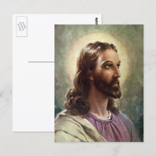 Antieke religieuze Jezus Christus portret met halo Briefkaart