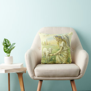 Antieke religieuze Paas- Victoriaanse engel met la Kussen