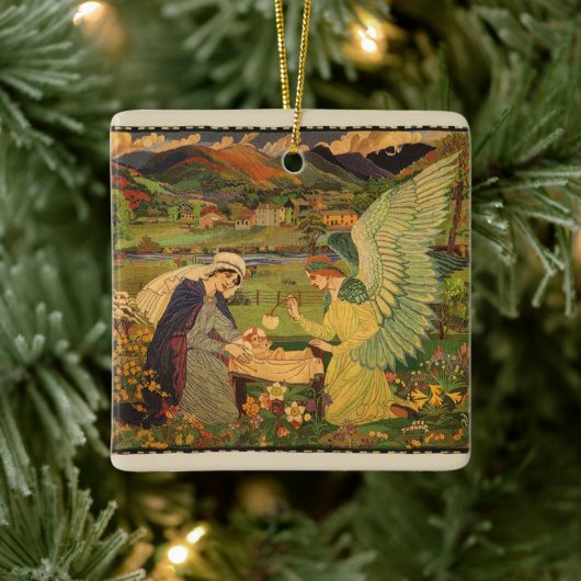 Antieke religieuze wandtapijt met baby Jezus Chris Keramisch Ornament (Boom)