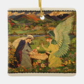 Antieke religieuze wandtapijt met baby Jezus Chris Keramisch Ornament (Voorkant)