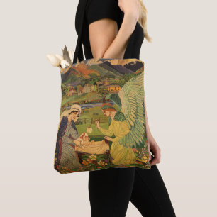 Antieke religieuze wandtapijt met baby Jezus Chris Tote Bag