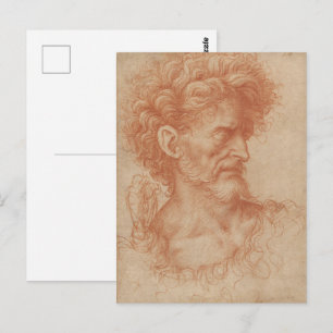 Antieke Renaissance Barok Rode Krijt Portret Briefkaart