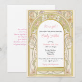Antieke retro bloemenroze gouden uitnodiging voor  (Voorkant / Achterkant)