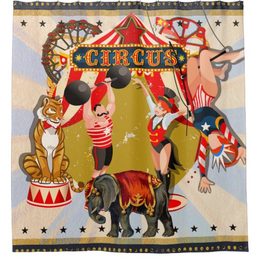 Antieke Retro Circus Douchegordijn (Voorkant)