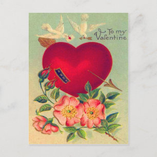 Antieke Retro Duiven Hartjes Valentijnkaart Feestdagenkaart