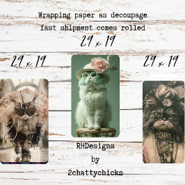 Antieke Retro Franse Katten Decoupage Inpakpapier Vel