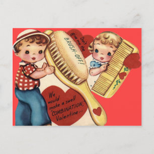 Antieke Retro Kam & Borstel Valentijnkaart Feestdagenkaart