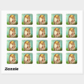 Antieke Retro Konijn Ei Pasen Vierkante Sticker (Vel)