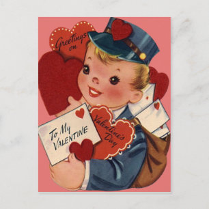 Antieke Retro Postbode Valentijnkaart Feestdagenkaart
