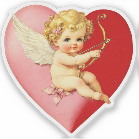 Antieke Retro Valentijn Cupido Hart Sticker (Voorkant)