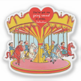 Antieke Retro Valentijn Draaimolen Paarden Sticker