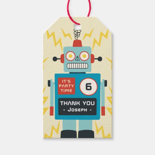 Antieke Robot Verjaardag Cadeaulabel (Voorkant)